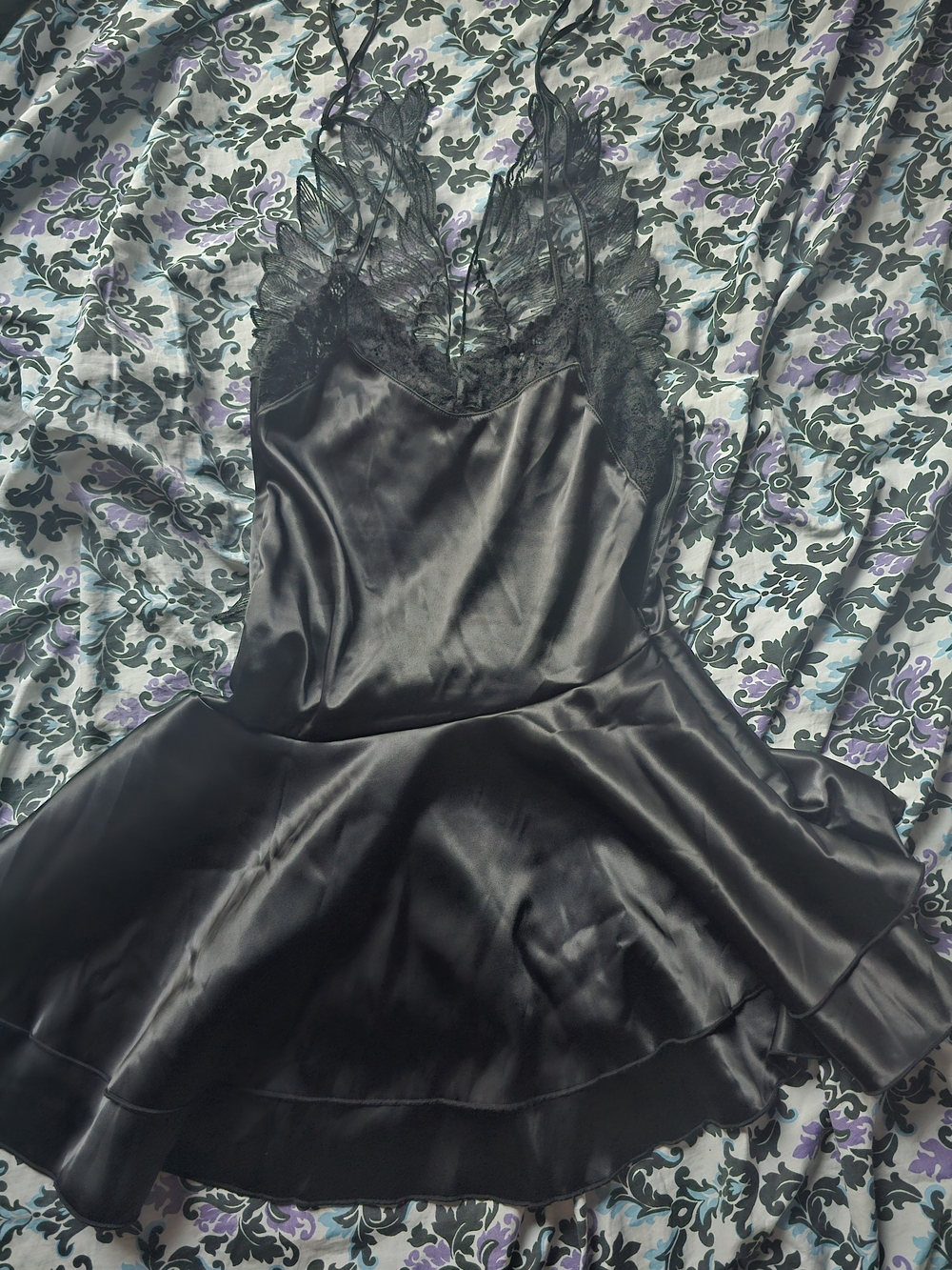 Widow Black Satin Asymmetrical Wing-Back Mini Dress - Picture 4 of 5